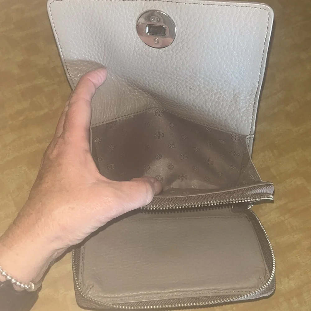 Tory Burch Tan Leather with silver tone hardware Wristlet / preowned